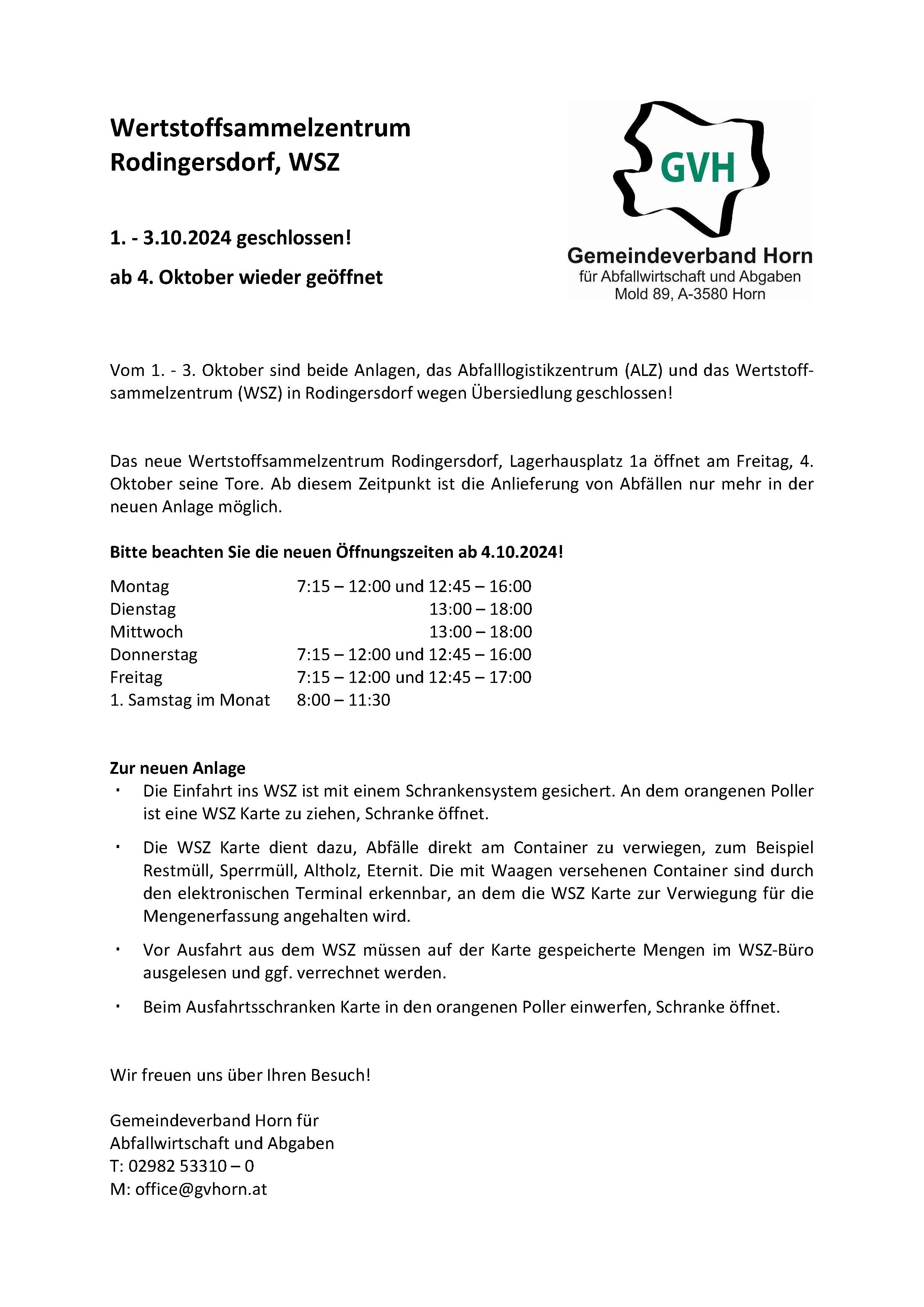Plakat neue Öffnungszeiten GVH